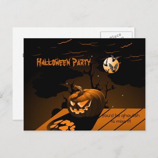 Invitation Carte Postale Chauves-souris maléfiques Citrouilles Halloween In (Devant / Derrière)