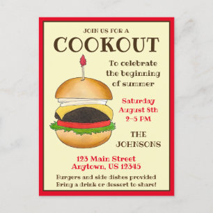 Invitation Carte Postale Cheese Burger Cheeseburger BBQ Barbecue Cuisine
