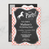 Invitation Carte Postale Cheval ; Pois roses et coraux (Devant / Derrière)