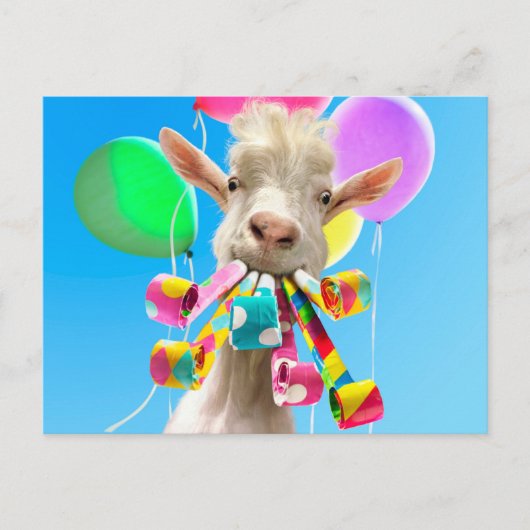Invitation Carte Postale Chèvre avec pétards de fête (Devant)