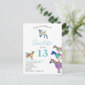 Invitation Carte Postale Chèvre Thème 13ème anniversaire (Debout devant)