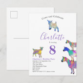 Invitation Carte Postale Chèvres Aquarelle Anniversaire fête violet (Devant / Derrière)