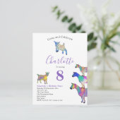 Invitation Carte Postale Chèvres Aquarelle Anniversaire fête violet (Debout devant)