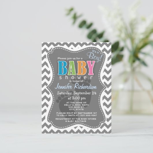 Invitation Carte Postale Chevron gris foncé; zig zag (Debout devant)