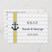 Invitation Carte Postale chevron rayures, ancre, mariage nautique rsvp (Devant / Derrière)