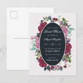 Invitation Carte Postale Chic Aquarelle Bourgogne Fête des mariées Florale (Devant / Derrière)