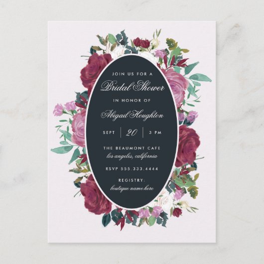 Invitation Carte Postale Chic Aquarelle Bourgogne Fête des mariées Florale (Devant)