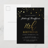 Invitation Carte Postale Chic Black & Gold Star Confetti 70e anniversaire (Devant / Derrière)