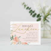 Invitation Carte Postale Chic Blush & Gold Script Floral Bridal Luncheon (Debout devant)