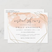 Invitation Carte Postale Chic Blush Rose Aquarelle Or Douche virtuelle (Devant / Derrière)