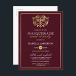 Invitation Carte Postale Chic Bourgogne Rouge & Or Masquerade Sweet 16 Part<br><div class="desc">Chic Burgundy Rouge & Or Masquerade Sweet 16 Party Postcard Invitations. Doté d'un faux masque en feuille d'or au sommet contre un arrière - plan rouge bordeaux. Parfait pour une fête de 16 ans moderne et classe !</div>