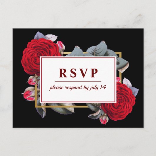 Invitation Carte Postale Chic Bourgogne Rouge rose Blossom Noir Mariage RSV (Devant)