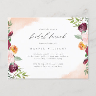Invitation Carte Postale Chic Burgundy Blush Floral Bridal Brunch