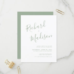 Invitation Carte Postale Chic Calligraphie Sage Green Photo Mariage virtuel