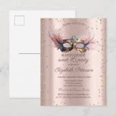 Invitation Carte Postale Chic Diamonds Rose Gold Masquerade Sweet 16   (Devant / Derrière)