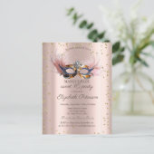Invitation Carte Postale Chic Diamonds Rose Gold Masquerade Sweet 16   (Debout devant)