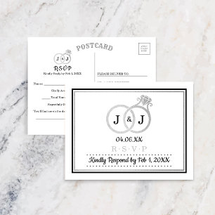 Invitation Carte Postale Chic Faux Argent Huile Monogramme Mariage Cercles