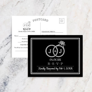 Invitation Carte Postale Chic Faux Argent Huile Monogramme Mariage Cercles