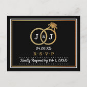 Invitation Carte Postale Chic Faux Gold Foil Monogrammes Mariages RSVP (Devant)