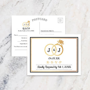 Invitation Carte Postale Chic Faux Gold Foil Monogrammes Mariages RSVP