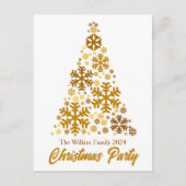 Invitation Carte Postale Chic Gold Snowflakes Christmas Tree Custom Party (Devant)