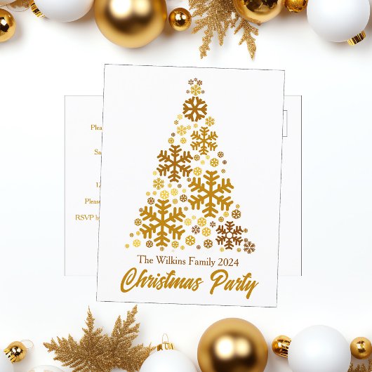 Invitation Carte Postale Chic Gold Snowflakes Christmas Tree Custom Party
