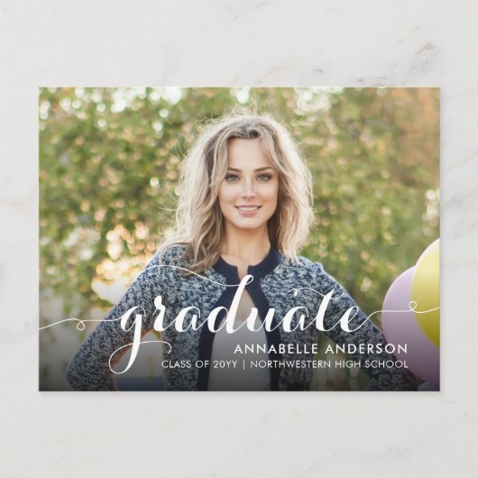 Invitation Carte Postale Chic Graduate Script Typography Graduate Party (Devant)