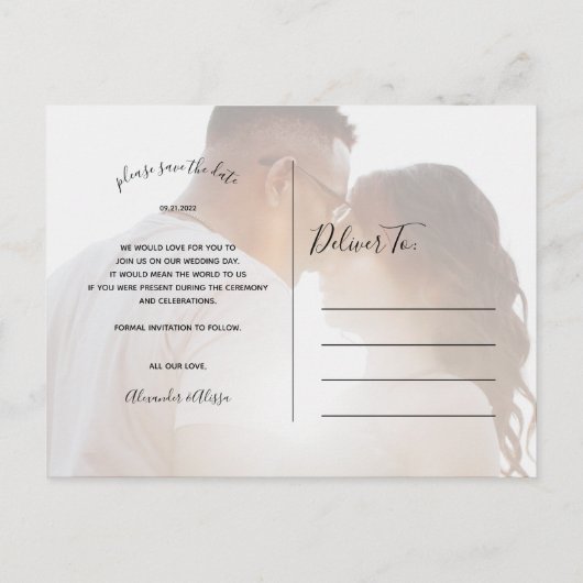 Invitation Carte Postale Chic Hand Lettered Enregistrer la date (Dos)