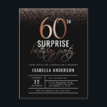 Invitation Carte Postale Chic Rose Gold 60th Surprise Anniversaire Party<br><div class="desc">Une grande fête d'anniversaire commence par une invitation passionnante. Ce design chic présente des confettis d'or faux rose et une typographie glamour. L'arrière - plan est noir pour que le blanc et le rose se distinguent encore plus ! Cette invitation est parfaite pour tout fabuleux jeune de soixante ans. Modifiez...</div>