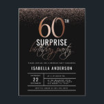Invitation Carte Postale Chic Rose Gold 60th Surprise Anniversaire Party<br><div class="desc">Une grande fête d'anniversaire commence par une invitation passionnante. Ce design chic présente des confettis d'or faux rose et une typographie glamour. L'arrière - plan est noir pour que le blanc et le rose se distinguent encore plus ! Cette invitation est parfaite pour tout fabuleux jeune de soixante ans. Modifiez...</div>