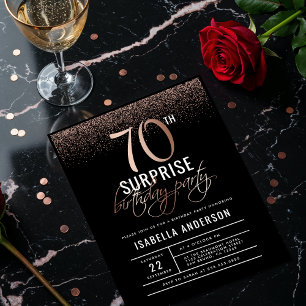 Invitation Carte Postale Chic Rose Gold 70th Surprise Birthday Party