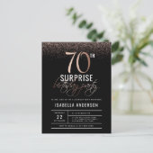 Invitation Carte Postale Chic Rose Gold 70th Surprise Birthday Party (Debout devant)