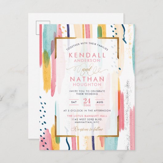 Invitation Carte Postale Chic rose pinceau touche Mariage chic (Devant / Derrière)