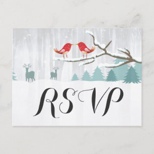 Invitation Carte Postale Chic Snow Wonderland Bird Deer Winter Wedding RSVP