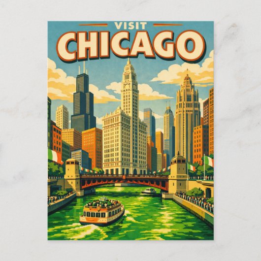 Invitation Carte Postale Chicago River Saint Patricks day postcard (Devant)