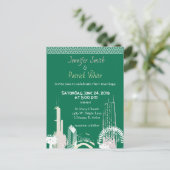 Invitation Carte Postale Chicago Skyline vert et mariage pastel (Debout devant)