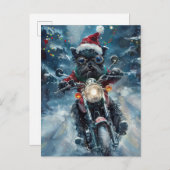 Invitation Carte Postale Chien Affenpinscher en moto pour Noël (Devant / Derrière)