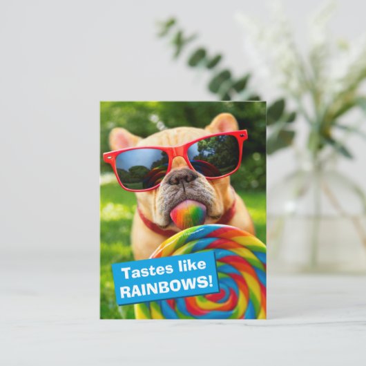 Invitation Carte Postale Chien avec grande sucette (Debout devant)