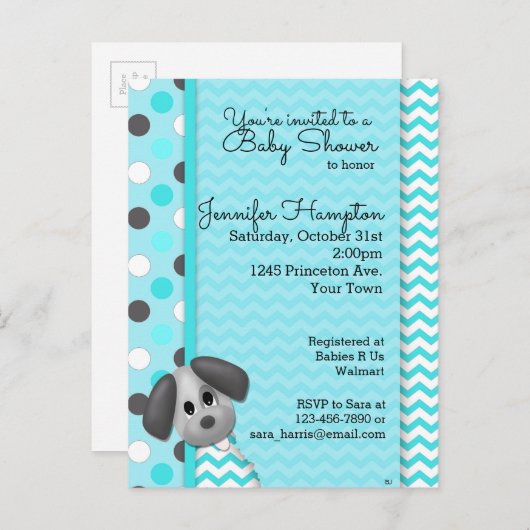 Invitation Carte Postale Chien Chien Chien Chien Turquoise Baby shower Cart (Devant / Derrière)