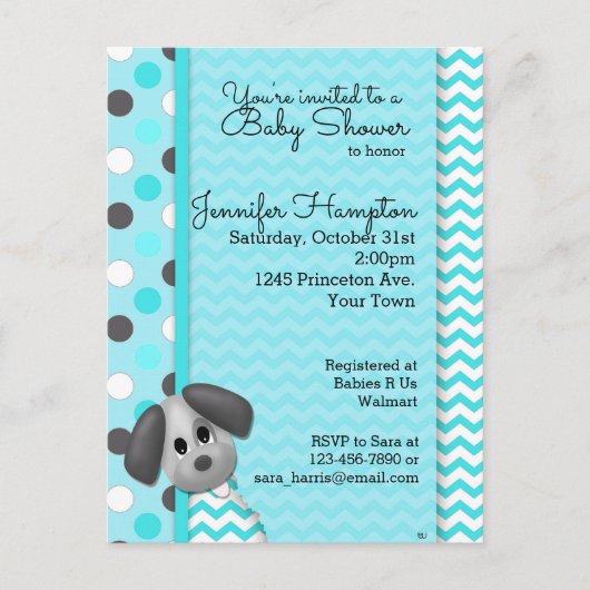 Invitation Carte Postale Chien Chien Chien Chien Turquoise Baby shower Cart (Devant)