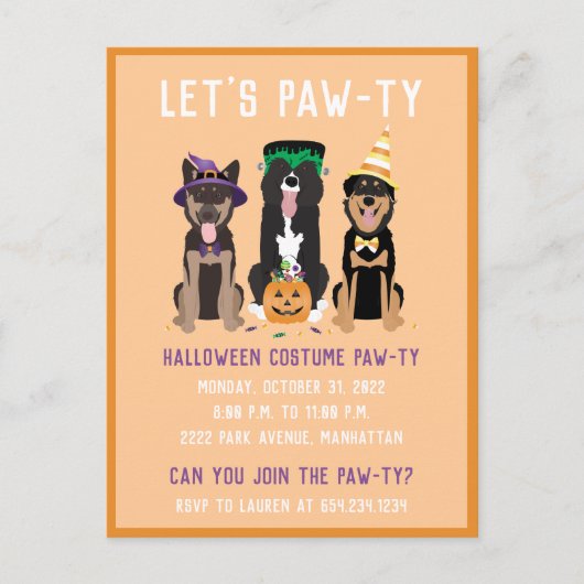 Invitation Carte Postale Chiens pawty costumés Halloween (Devant)