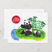 Invitation Carte Postale Chinois Panda mère et son petit (Devant / Derrière)