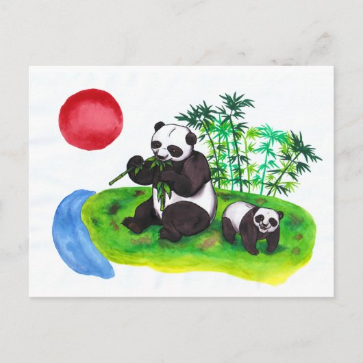 Invitation Carte Postale Chinois Panda mère et son petit (Devant)
