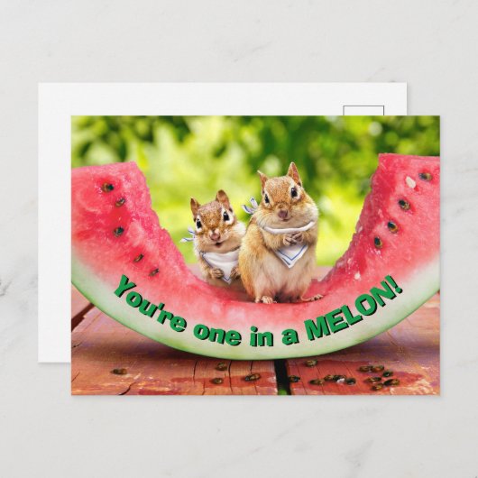 Invitation Carte Postale Chipmunks mangeant de la pastèque (Devant / Derrière)