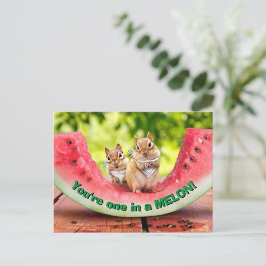 Invitation Carte Postale Chipmunks mangeant de la pastèque (Debout devant)