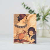 Invitation Carte Postale Chocolat Ange Antique Français (Debout devant)