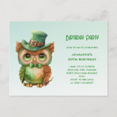 Invitation Carte Postale Chouette mignonne dans un chapeau vert Anniversair (Devant)