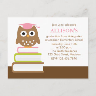 Invitation Carte Postale Chouette rose Maternelle