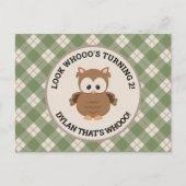 Invitation Carte Postale Chouette verte mignonne Rétro Anniversaire (Devant)