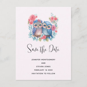 Invitation Carte Postale Chouettes amoureuses assis sur la branche de l'arb